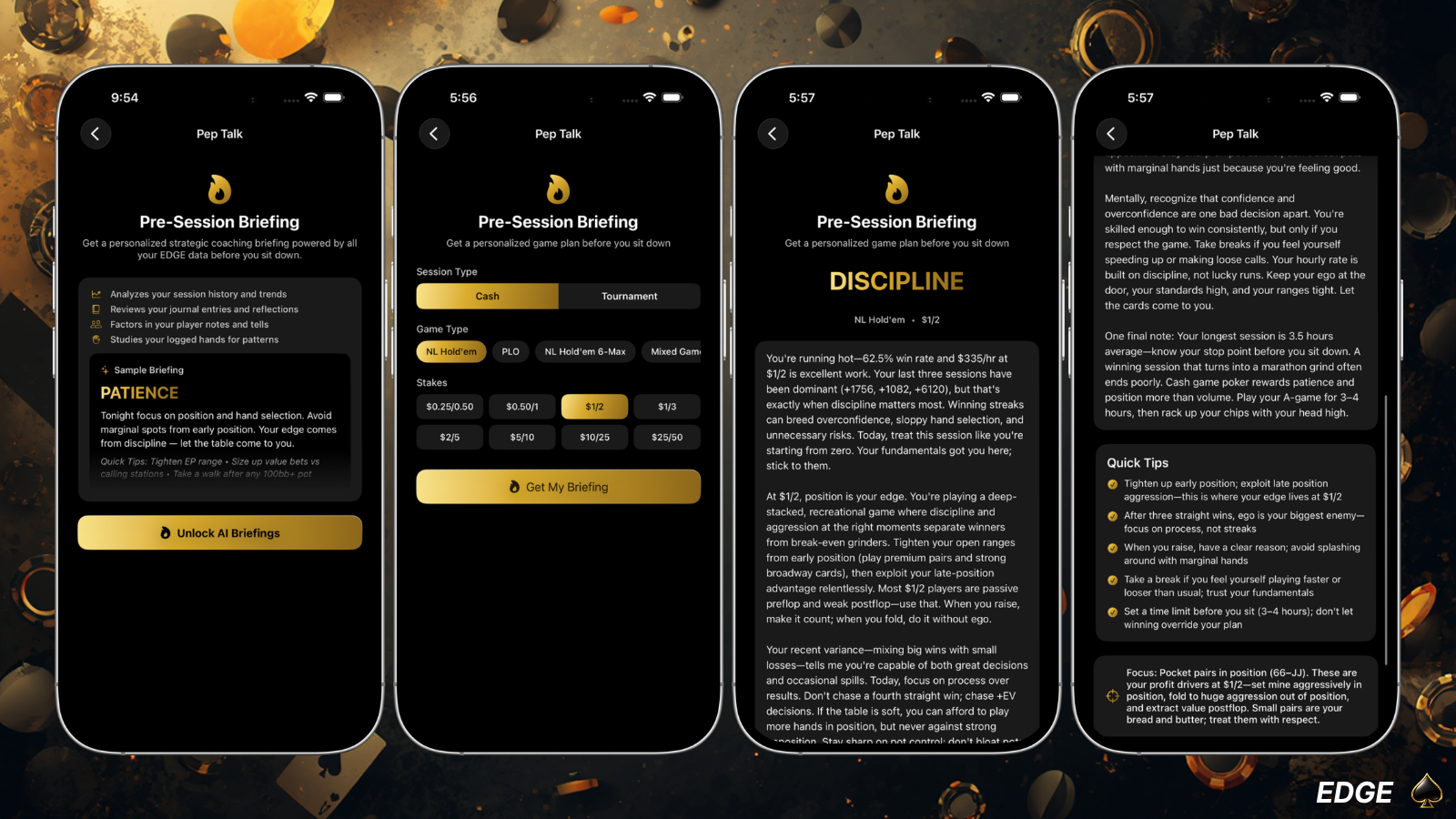 EDGE Poker AI pre-session briefings